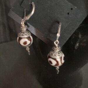 Elegant Silver and Brown Dangle Earrings